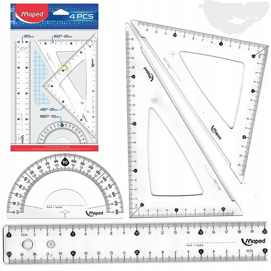 Przybory Geometryczne Linijka Ekierka x2 Kątomierz Matematyka Maped 242820_1