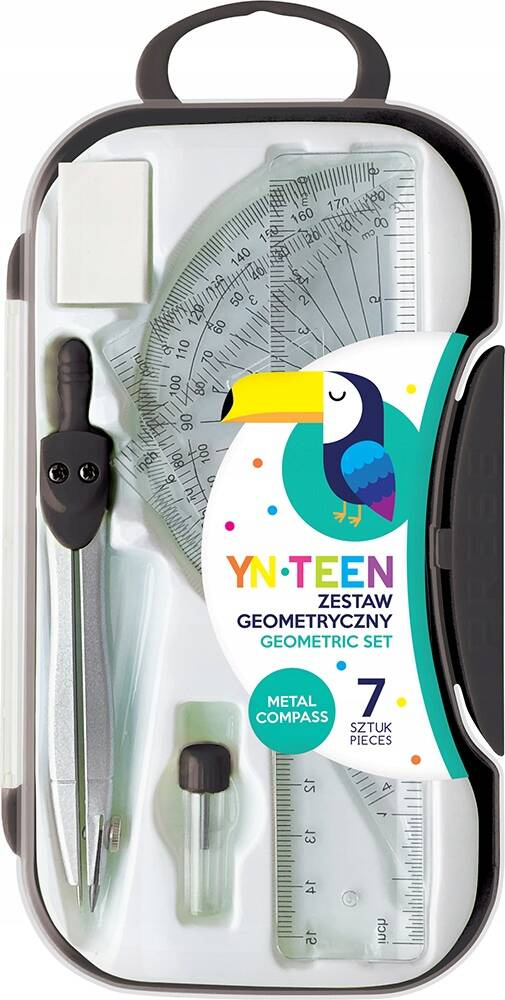 Przybory Geometryczne Szkolne 7 el. CYRKIEL LINIJKA KĄTOMIERZ Interdruk_1