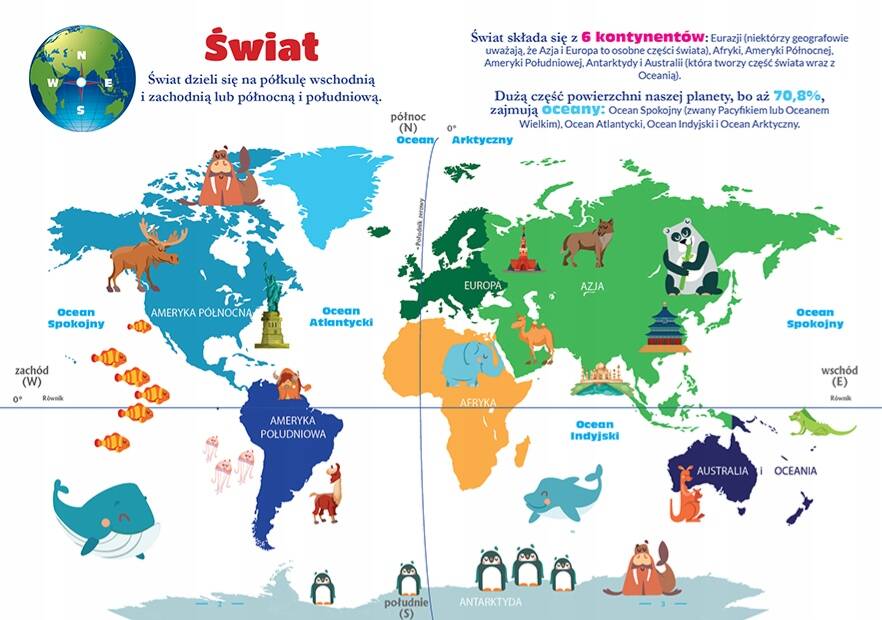 Atlas ŚWIATA Dla Dzieci Ilustracje Mapy Państwa Mieszkańcy 3+ Fenix_3