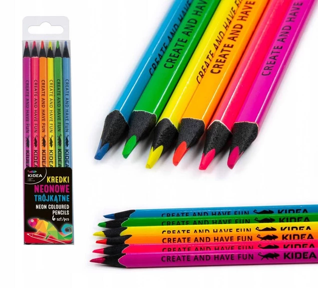 Kredki Szkolne Ołówkowe Kidea NEONOWE x6 METALICZNE x10 i TRADYCYJNE x12_2
