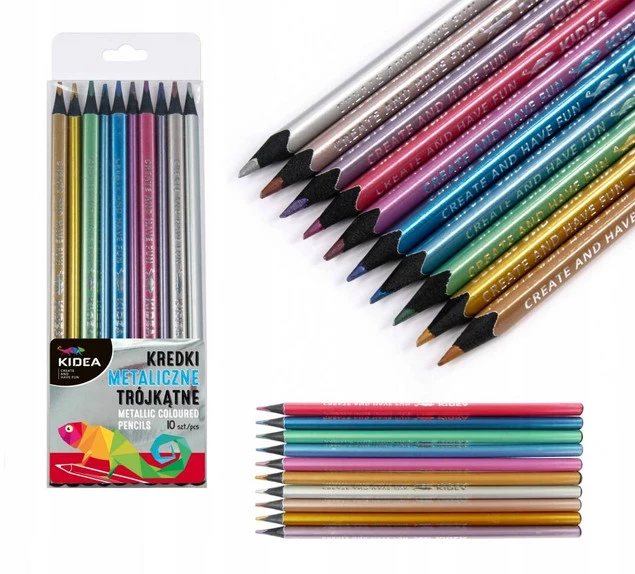 Kredki Szkolne Ołówkowe Kidea NEONOWE x6 METALICZNE x10 i TRADYCYJNE x12_3