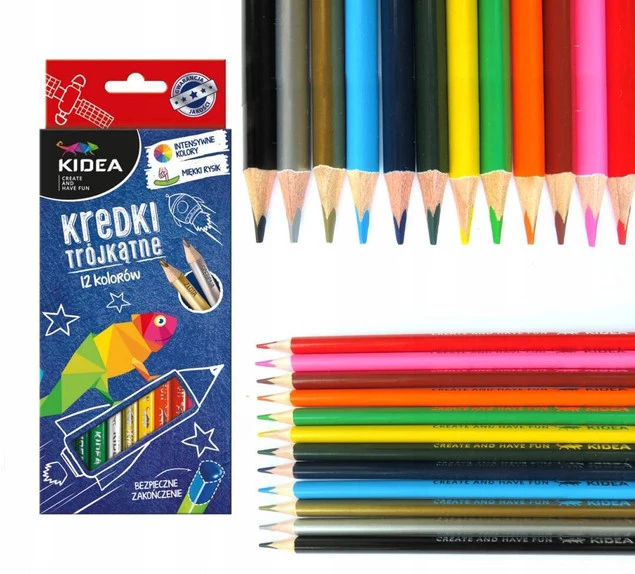 Kredki Szkolne Ołówkowe Kidea NEONOWE x6 METALICZNE x10 i TRADYCYJNE x12_4