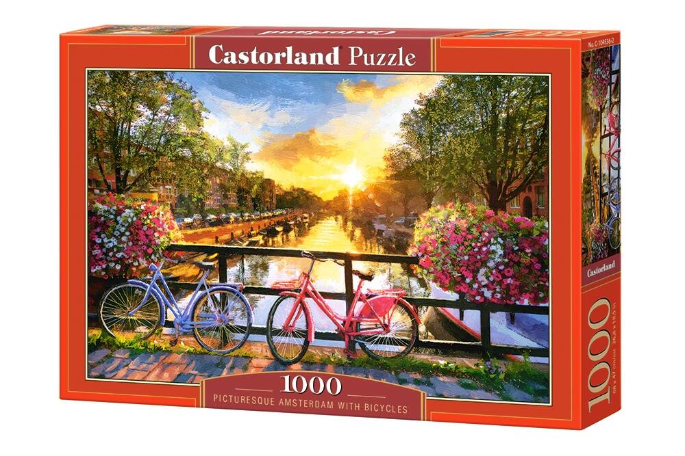 PUZZLE OBRAZ AMSTERDAM KWIATY ROWERY 1000 CASTOR_2