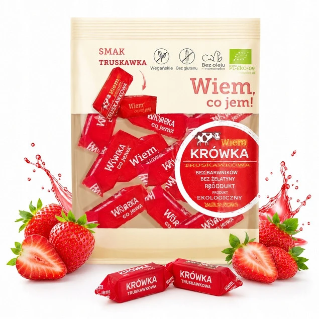 Me Gusto krówki wegańskie truskawkowe bez glutenu laktozy 150g Super Fudgio