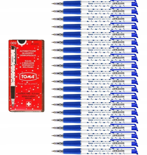 Długopis Biurowy Automatyczny Niebieski Superfine W Gwiazdki 0,5mm TOMA x20_1