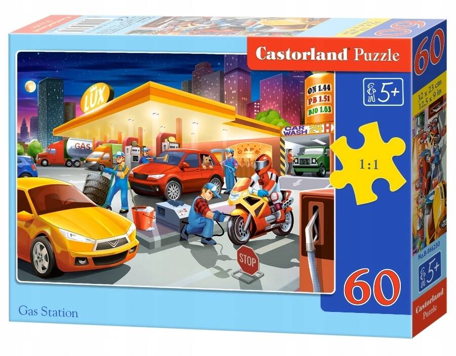 Puzzle 60 Układanka Auta STACJA PALIW Gas Station Motor Praca 5+ Castorland_2