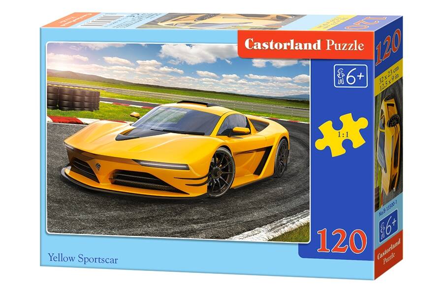 Puzzle 120 Układanka Żółte SPORTOWE AUTO Samochód Tor Obraz 6+ Castorland_2