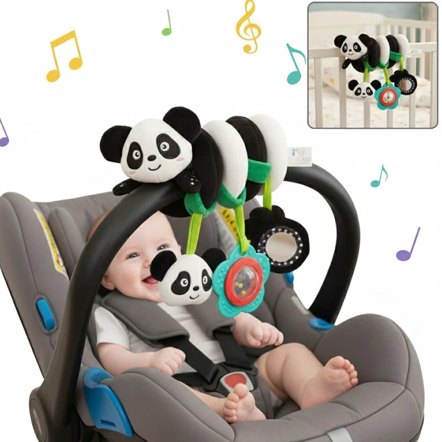 Zawieszka do wózka Panda spiralna sensoryczna z lusterkiem i grzechotką 0m
