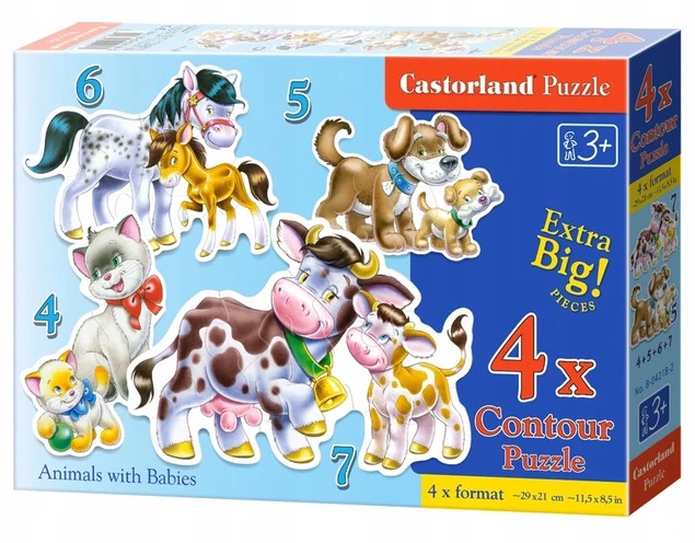Puzzle 4w1 Układanka ZWIERZĘTA Z DZIEĆMI Pieski Kotki Konie 3+ Castorland_2