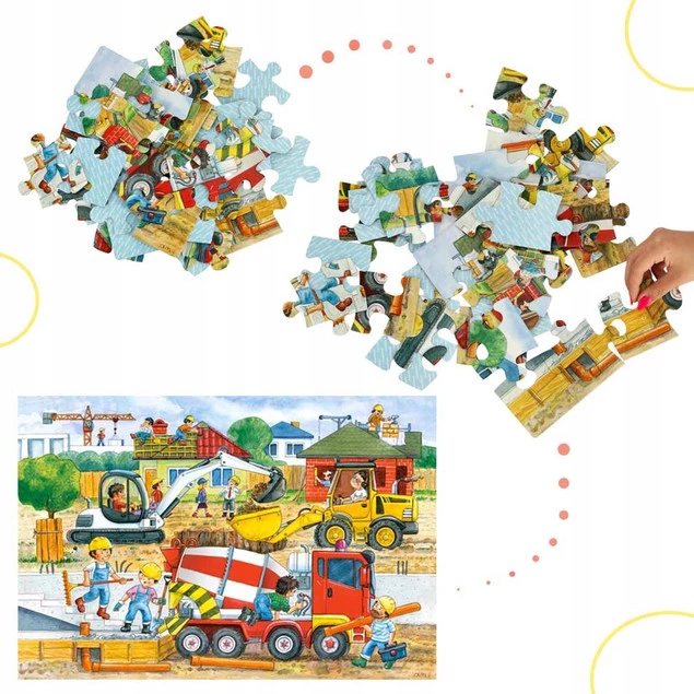 Puzzle MAXI 40 Układanka Auta PLAC BUDOWY Koparka Spychacz 4+ Castorland_2