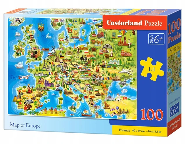 Puzzle 100 Układanka Dla Dzieci MAPA EUROPY Słynne Miejsca 6+ Castor_1