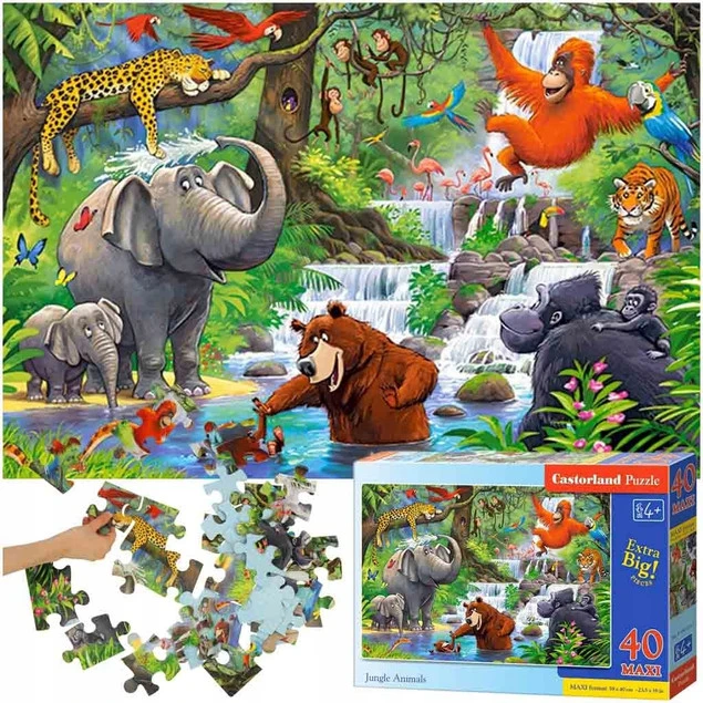 Puzzle 40 Maxi Układanka Dżungla ZWIERZĘTA Małpa Słoń Tygrys 4+ Castorland_1