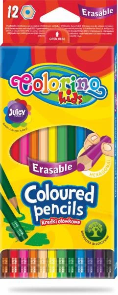 Kredki Ołówkowe Wymazywalne Z Gumką Heksagonalne Kids 12 Szt. Colorino_2