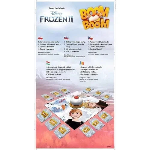 Dzwonek i karty na planszy w grze Boom Boom FROZEN 2