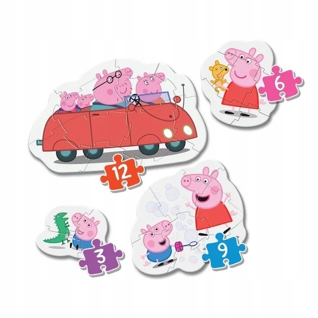 Dziecko układające puzzle Świnki Peppy