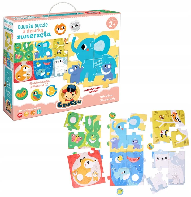 Duuuże Puzzle Z Dziurką Zwierzęta Układanka Edukacyjna 34el. 2+ CzuCzu_1
