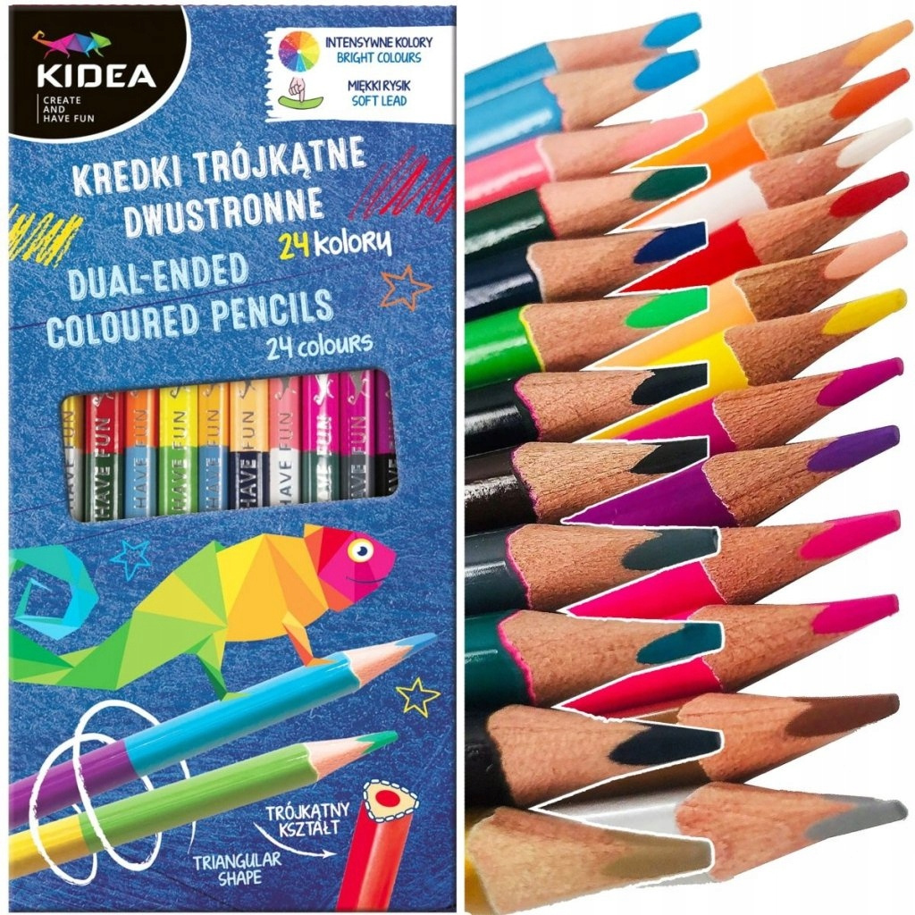 Kredki Trójkątne Dwustronne Ołówkowe 12/24 Intensywne Kolory Kidea KTD24KKA_1