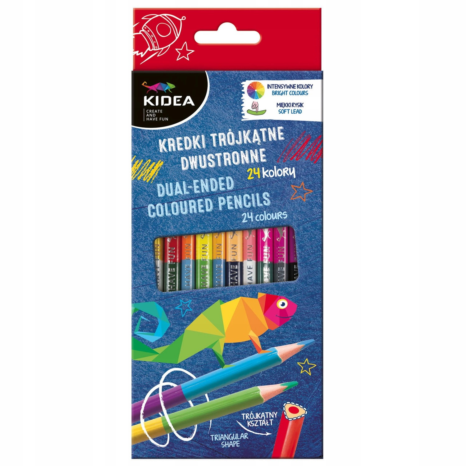 Kredki Trójkątne Dwustronne Ołówkowe 12/24 Intensywne Kolory Kidea KTD24KKA_5