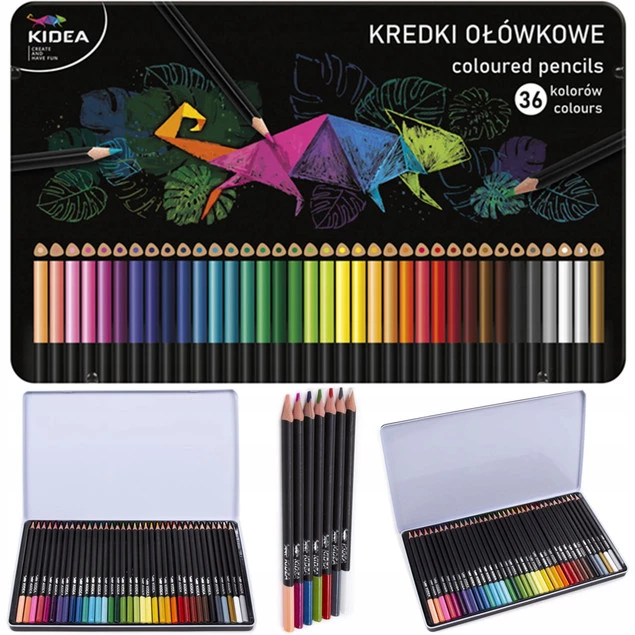 Kredki Trójkątne W Metalowym Pudełku 36 Kolorów Kidea_1