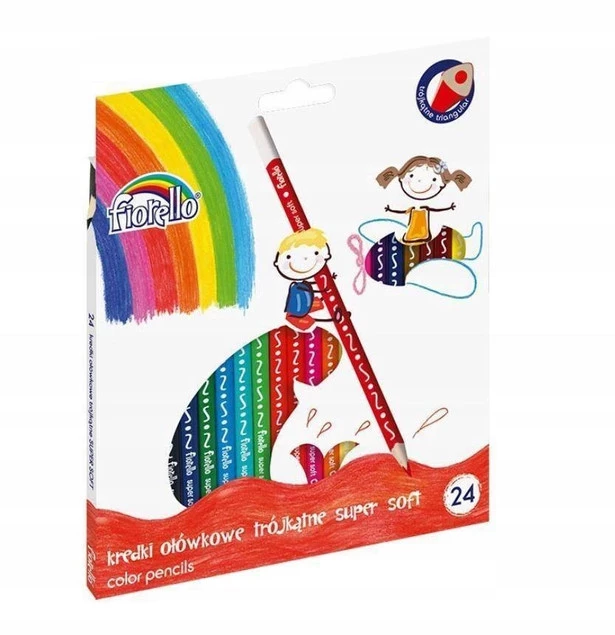 Kredki Trójkątne Ołówkowe Miękkie Szkolne Super Soft 24 Kolory Fiorello_1