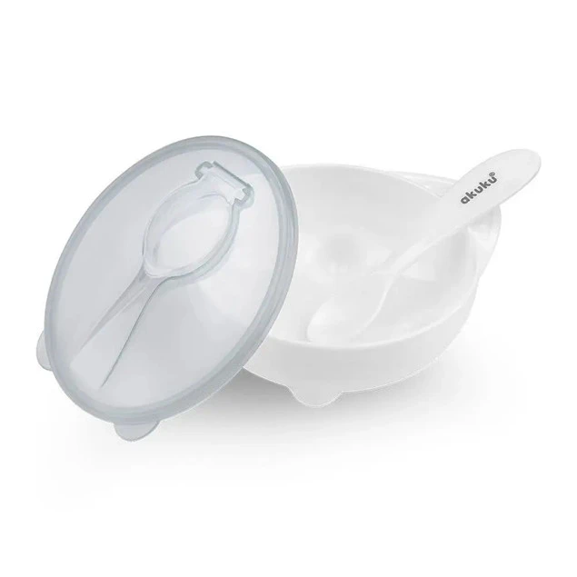 MISECZKA Z ŁYŻECZKĄ I POKRYWKĄ Miska Talerzyk 250ml SZARA Akuku A0425_4