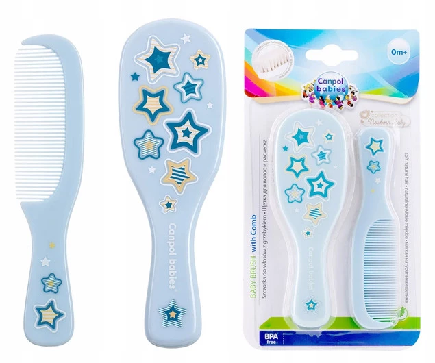 CANPOL BABIES Szczotka Do Włosów Grzebień Naturalne Włosie NIEBIESKI 0M+_1