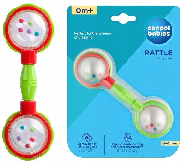 CANPOL Lekka GRZECHOTKA Sztanga Dla Niemowląt CZERWONA Zielona 0m+ 2/606_1