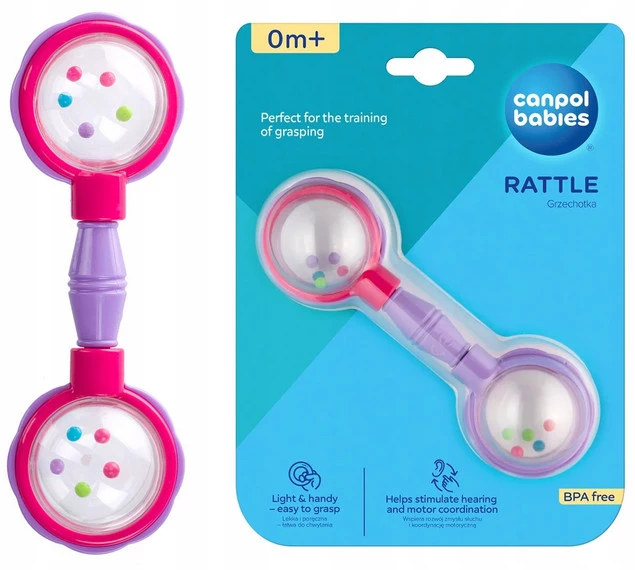 CANPOL Lekka GRZECHOTKA Sztanga Dla Niemowląt RÓŻOWA Fioletowa 0m+ 2/606_1