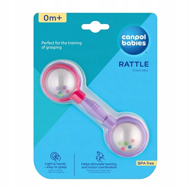 CANPOL Lekka GRZECHOTKA Sztanga Dla Niemowląt RÓŻOWA Fioletowa 0m+ 2/606_5