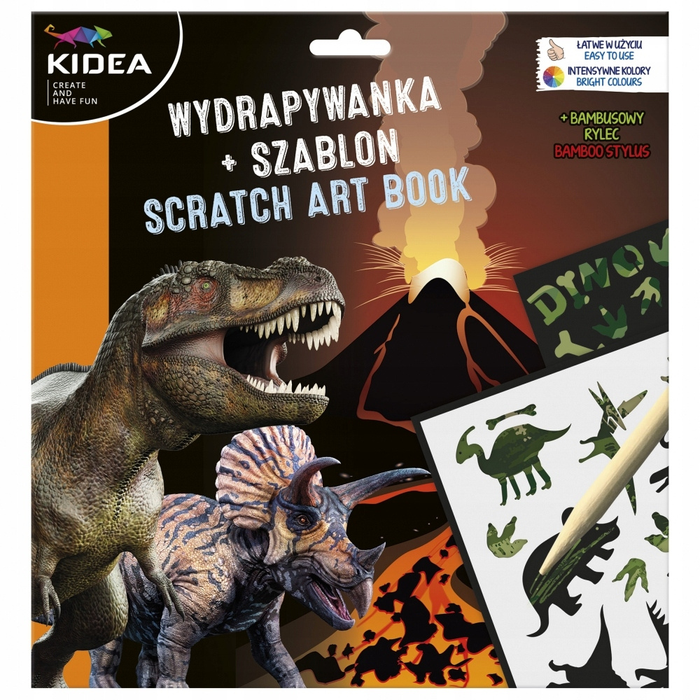 DINOZAURY Kreatywne Wydrapywanki z Szablonami + Rysik Kidea_1