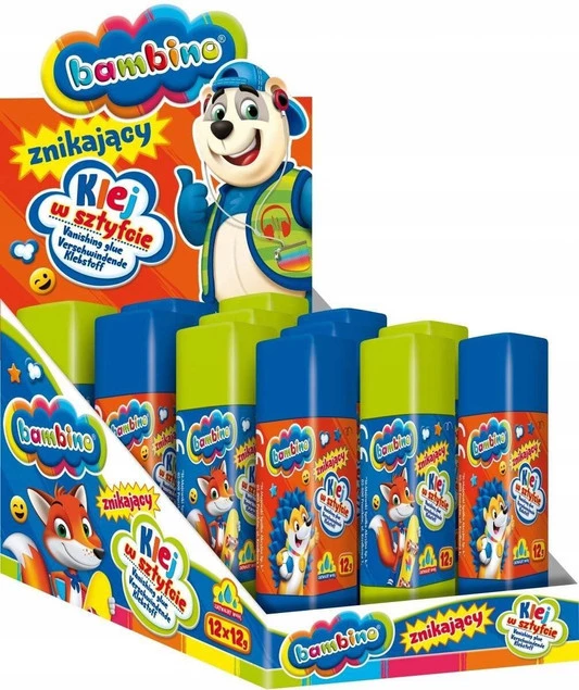 Klej ZNIKAJĄCY W Sztyfcie Szkolny Biurowy Mocny Fioletowy 12g x12 Bambino_1