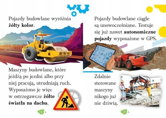 Strona książki z ilustracją koparki