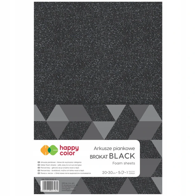 Arkusze Piankowe BROKATOWE Brokat A4 CZARNE 5 Arkuszy Pianka Happy Color_1