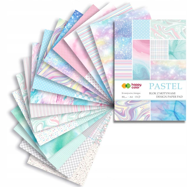 Papier z Motywami Ozdobnymi Kolorowy PASTEL A4 80g 15 Arkuszy HAPPY COLOR_1