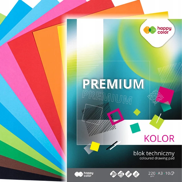 Blok Techniczny A3 10 Kartek 220g KOLOROWY Premium Happy Color_1