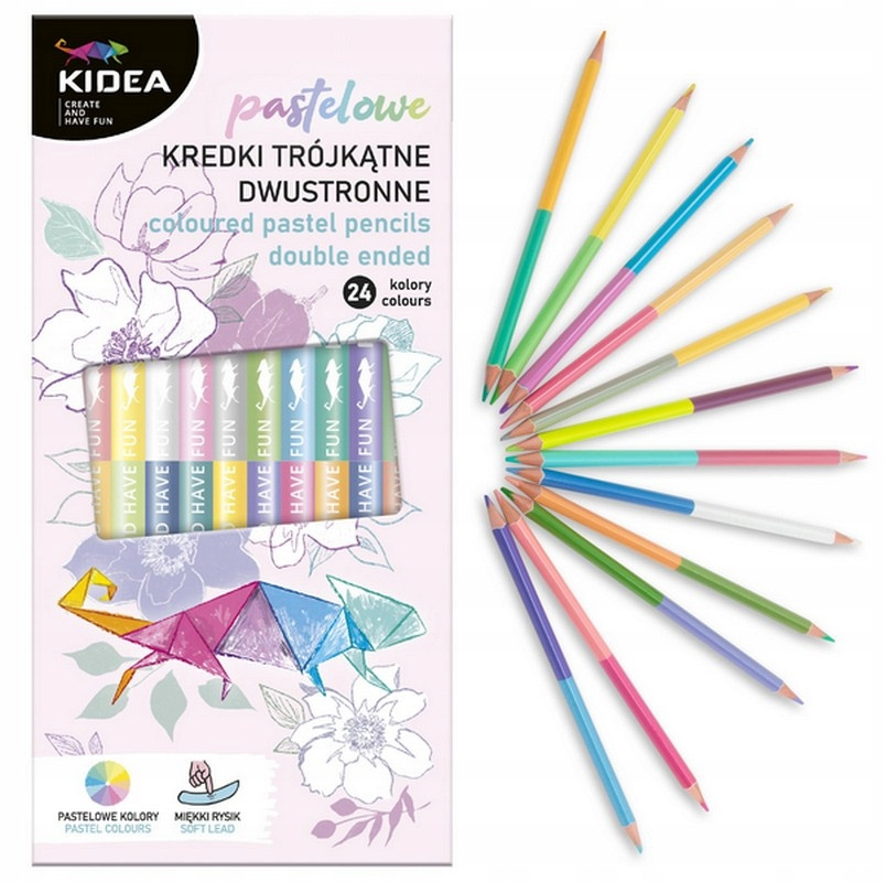 Kredki Ołówkowe Trójkątne 12/24 PASTELOWE Kidea 7258_1