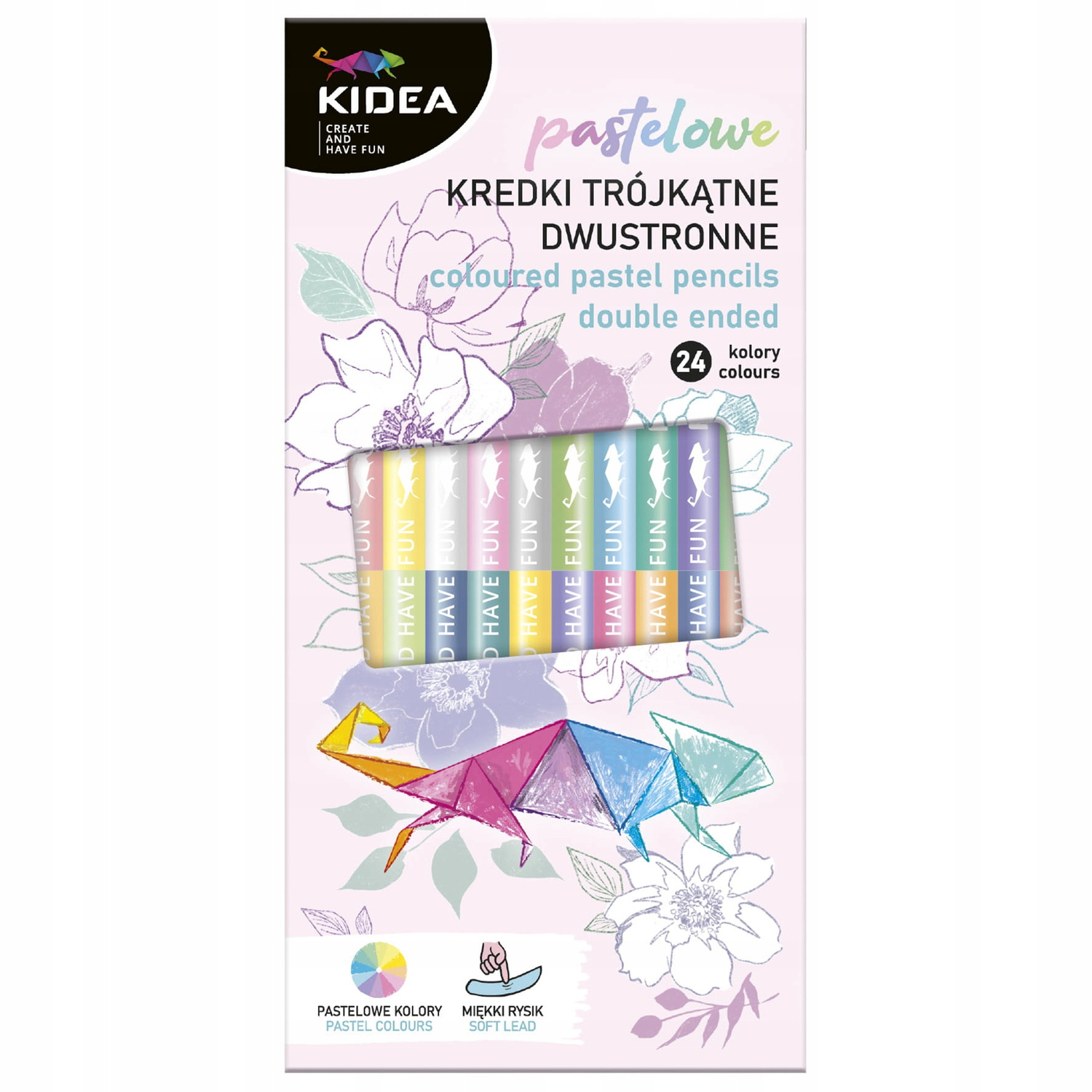 Kredki Ołówkowe Trójkątne 12/24 PASTELOWE Kidea 7258_3