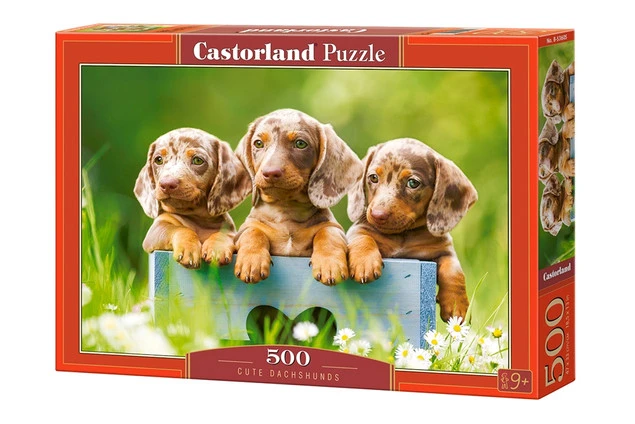 Puzzle 500 Układanka Pieski SZCZENIAKI JAMNIK Szczeniaczki Pies 6+ Castor_1