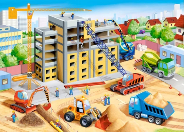 Puzzle 60 Układanka Dla Dzieci Auto Koparka PLAC BUDOWY Dźwig 5+ Castor_1