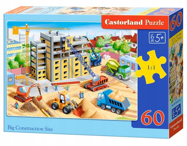 Puzzle 60 Układanka Dla Dzieci Auto Koparka PLAC BUDOWY Dźwig 5+ Castor_2