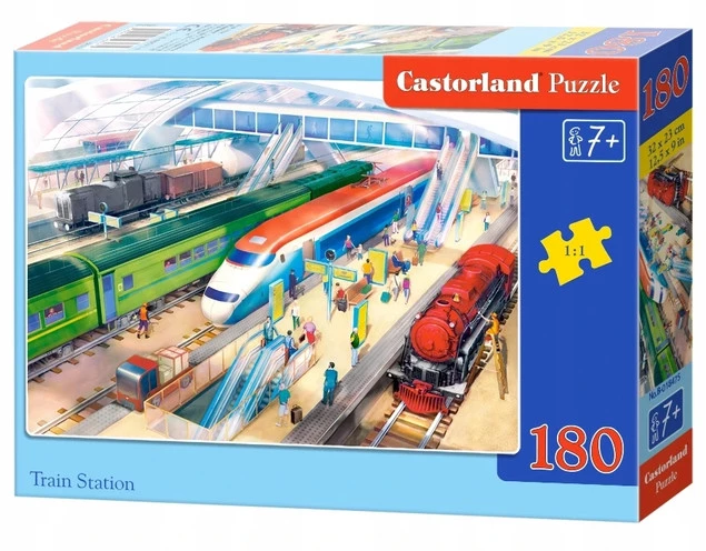 Puzzle 180 Układanka Stacja POCIĄGI Pociąg Parowóz Kolej 7+ Castorland_2