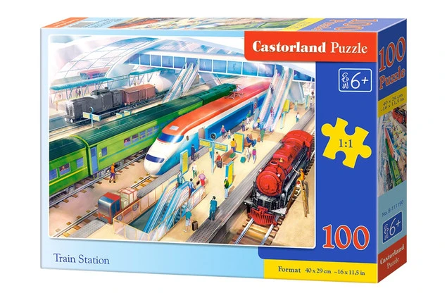 Puzzle 100 Układanka Stacja POCIĄGI Pociąg Parowóz Kolej 6+ Castorland_1