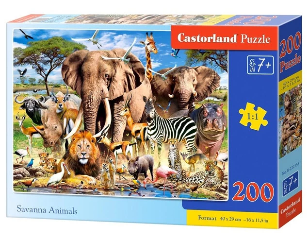 Puzzle 200 Układanka Safari ZWIERZĘTA Słoń Lew Zebra Afryka 7+ Castorland_2