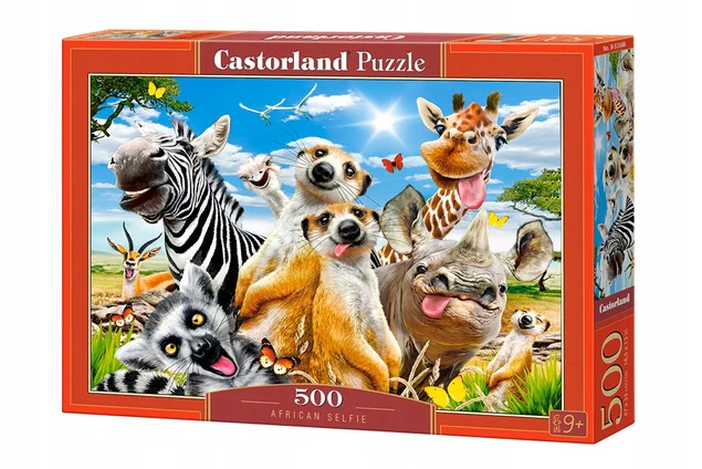 Puzzle 500 Układanka Safari Afryka ZWIERZĘTA Zebra Selfie 9+ Castorland_1