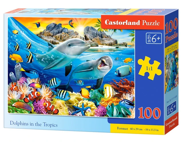 Puzzle 100 Układanka Zwierzęta DELFINY Rafa Tropiki Morze 6+ Castorland_1