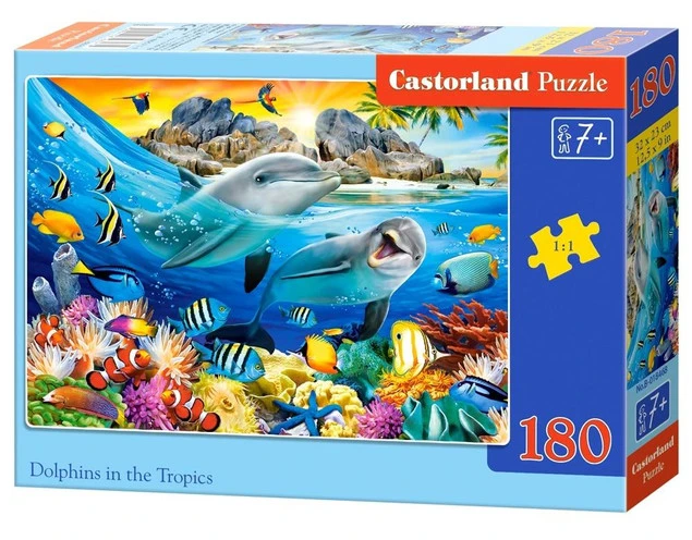 Puzzle 180 Układanka Zwierzęta DELFINY Tropiki Rafa Morze 7+ Castorland_1