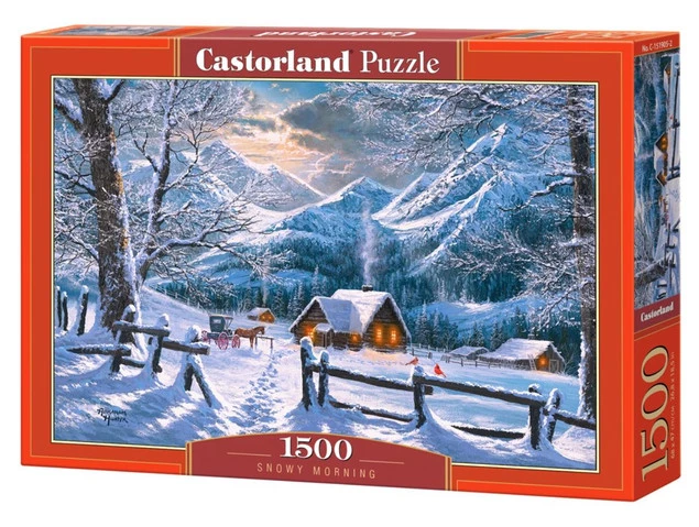 Puzzle 1500 Układanka Krajobraz Góry ZIMA Wieś Śnieżny Poranek +9 Castor_2