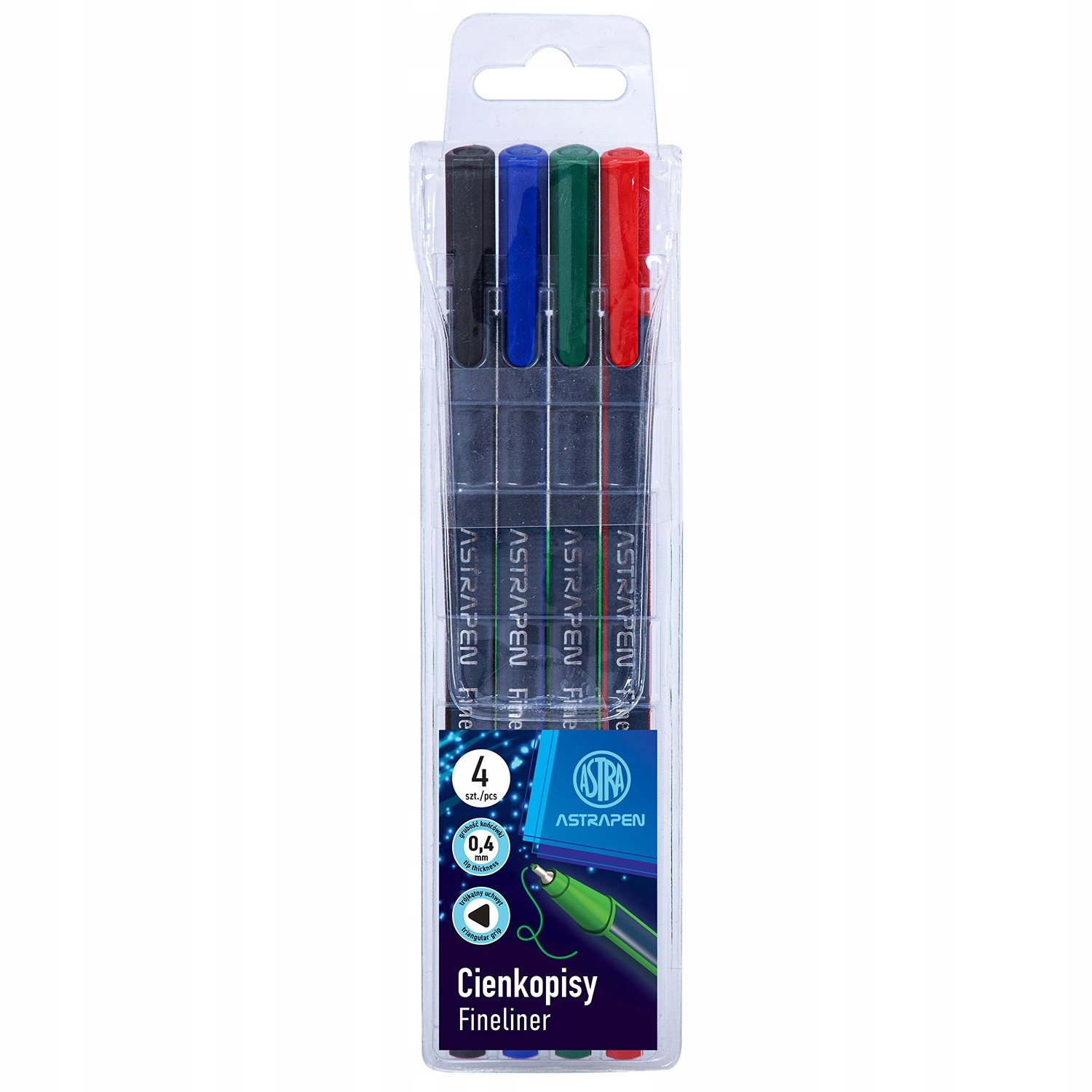 ASTRA Cienkopisy Trójkątne 0,4mm ZESTAW Czarny Czerwony Niebieski Zielony_5