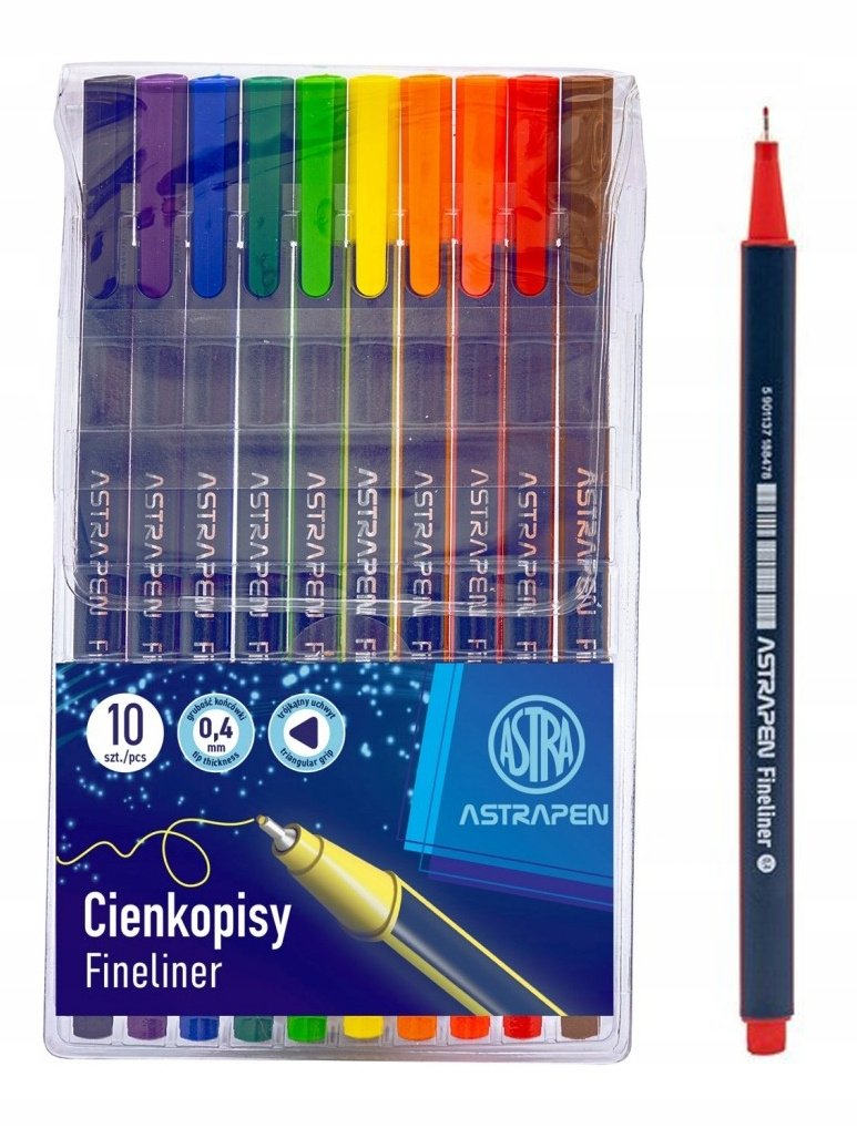 ASTRA Cienkopisy Trójkątne Kolorowe Fineliner Do Rysowania 0,4mm 10 szt._1