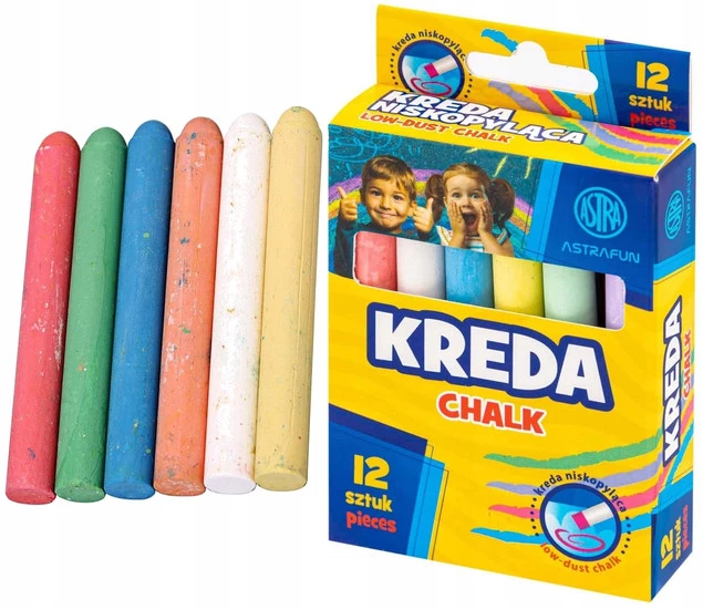 Kreda Tablicowa Chodnikowa Niskopyląca Kolorowa Szkolna 12 szt. Astra_1
